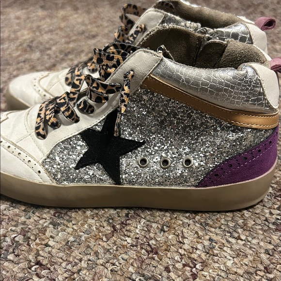 Kids Golden Goose Silver Glitter High-Top Sneakers size 4 - Picture 3 of 6